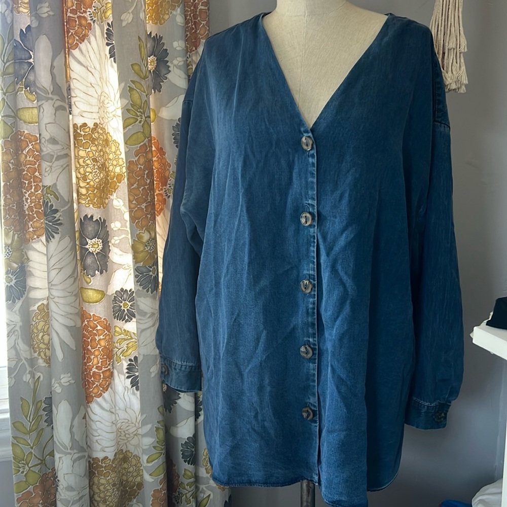 Soft Surroundings Denim Oversized Button Front Shirt Size 1X